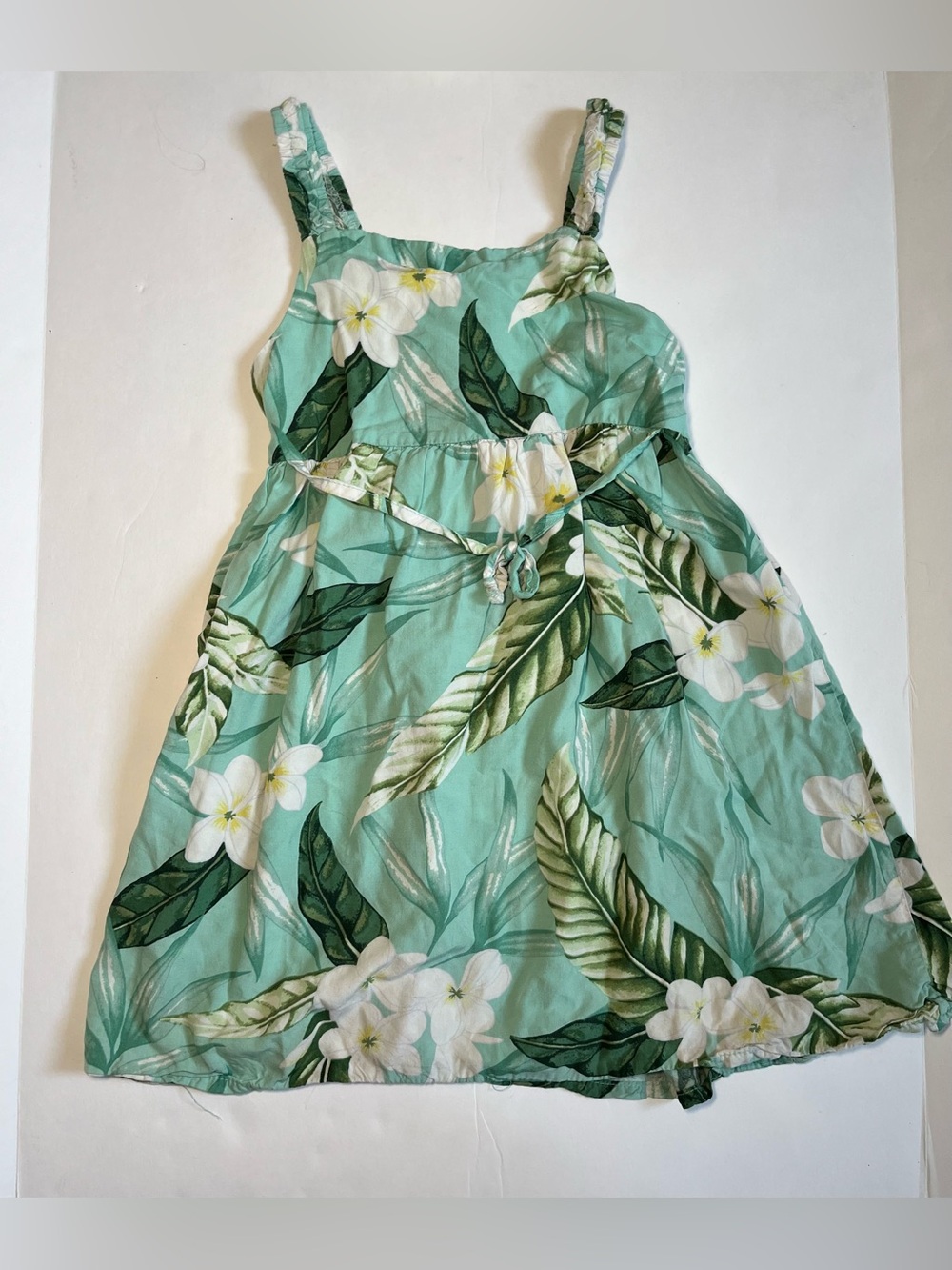 RJC Hawaii Rayon Tropical Floral Sundress Mint Green Plumeria Size 6 Made in USA
